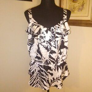 Ann Taylor ruffle leaf print sleeveless top